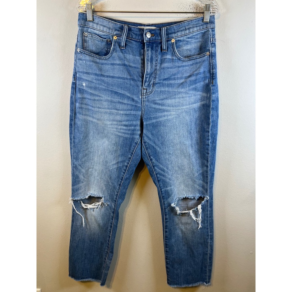 Madewell Womens High-Rise Slim Boyjean Distressed Blue 29